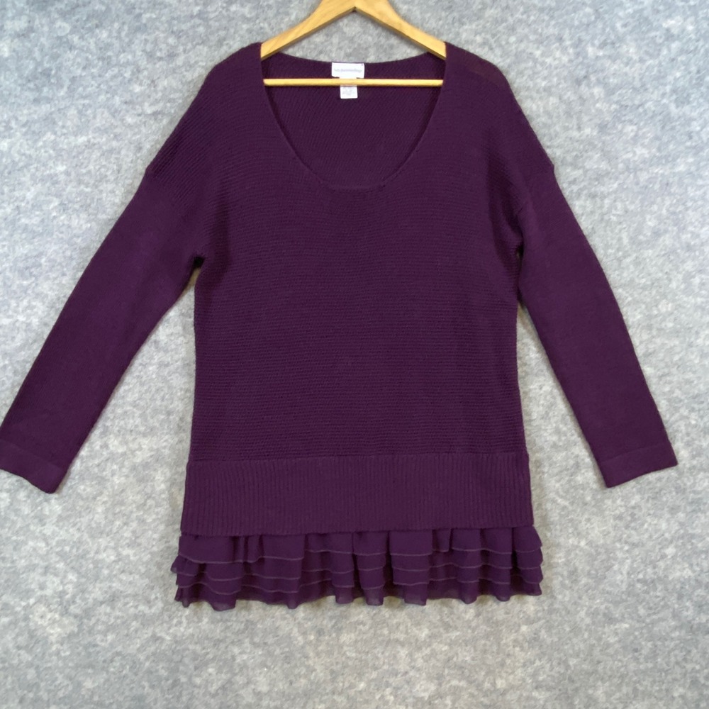 Soft Surroundings Women's Purple Wool Blend Knit Ruffle Bottom Sweater Size L